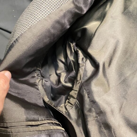 Oscar De La Renta Mens Blazer Jacket 38R Houndstooth Formal Gray Double Button - Picture 12 of 16